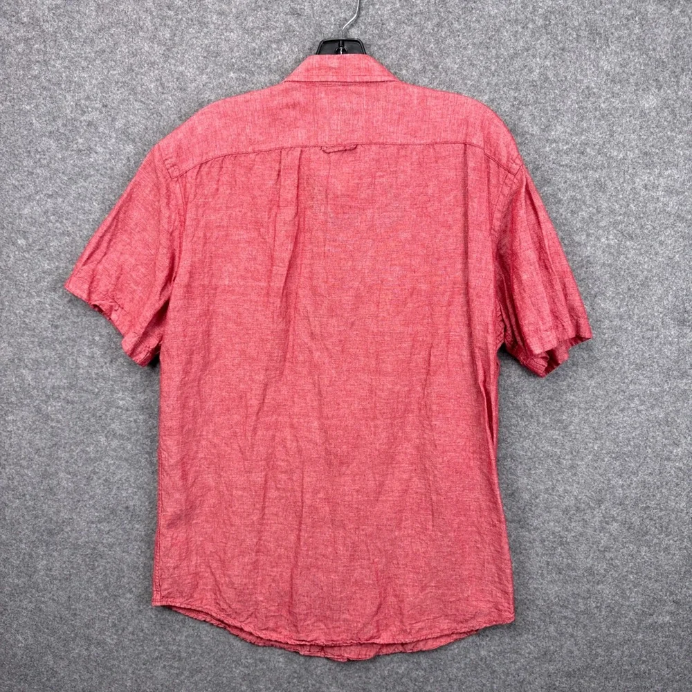 Banana Republic Mens Large Red Linen Cotton Blend Short Sleeve Button Down Shirt